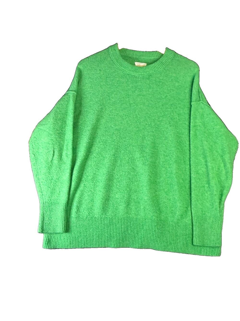 Aerie Sweater Women’s M Bright Green Oversized Crewneck Cozy Knit Pullover